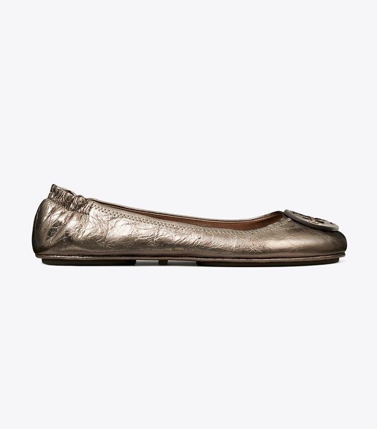 Tory Burch designer flats Minnie Travel Ballet in SPRING PEWTER side