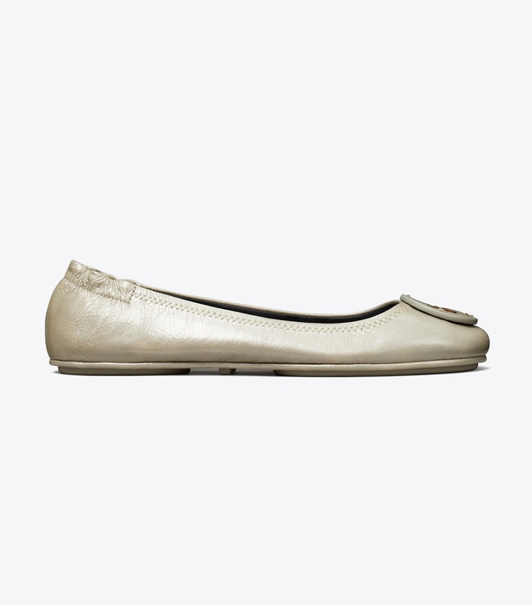Tory Burch designer flats Minnie Travel Ballet in SHINY STONE GRAY side