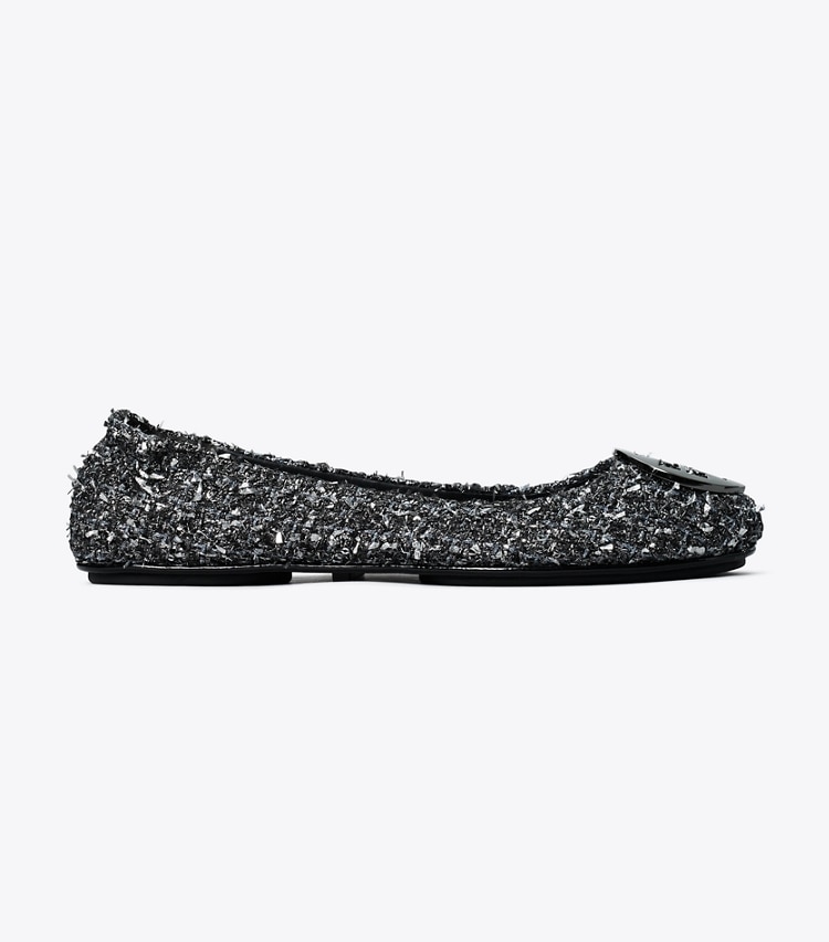 Tory Burch designer flats Minnie Travel Ballet in SILVER CONFETTI / GUNMETAL side