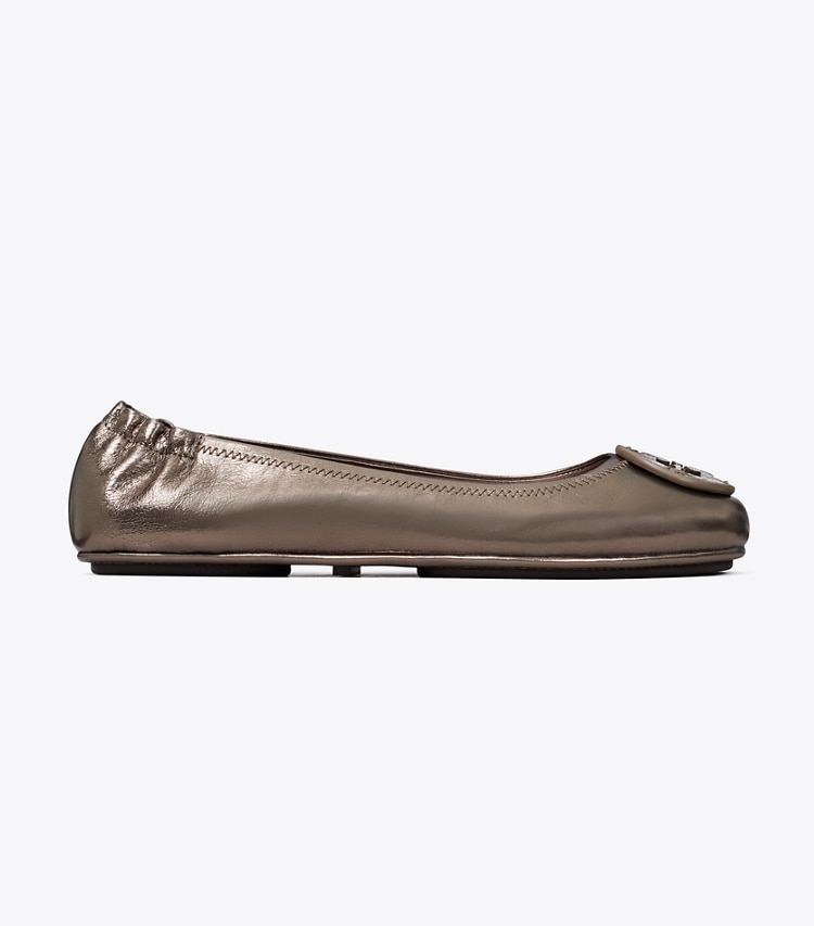 Tory Burch designer flats Minnie Travel Ballet in SPRING PEWTER side
