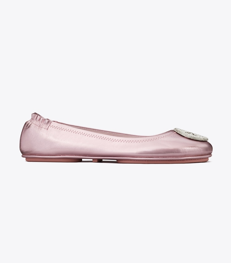 Tory Burch designer フラット ミニー トラベル バレエ in SPARKLE PINK side