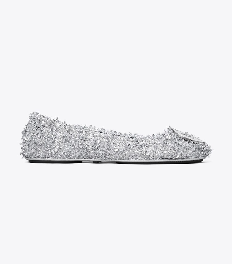 Tory Burch designer flats Minnie Travel Ballet in SILVER / SILVER side