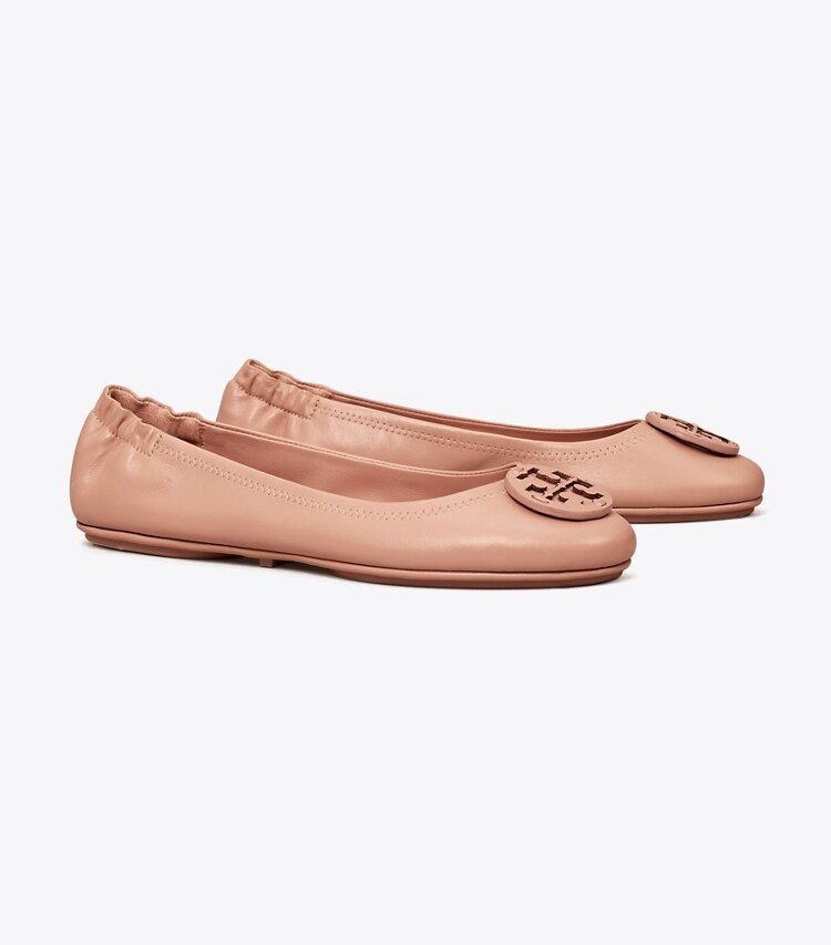 Tory Burch designer flats Minnie Travel Ballet with Leather Logo in MEADOWSWEET / MEADOWSWEET angle