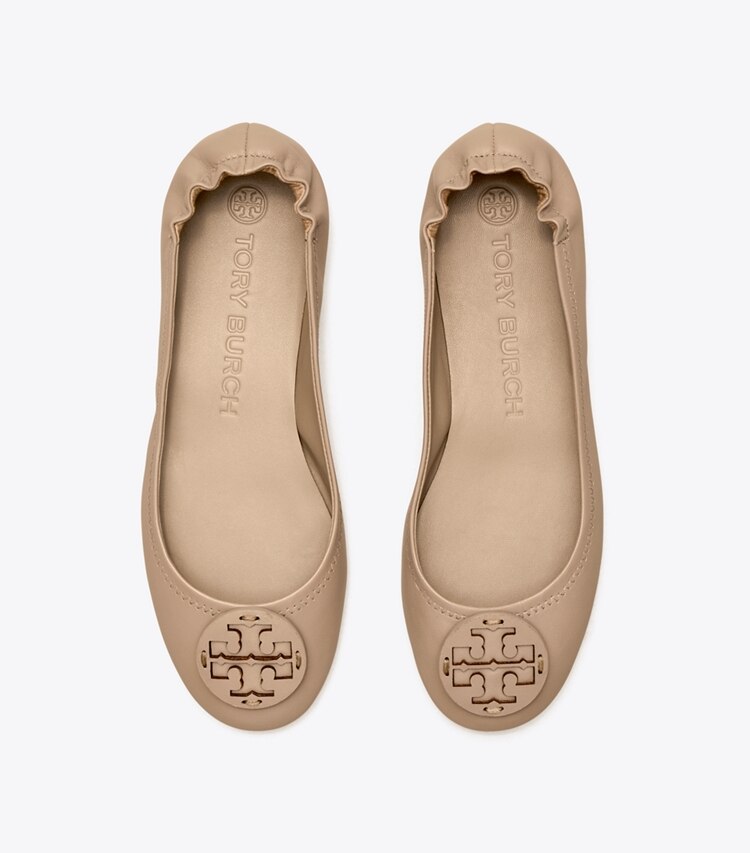 Tory Burch designer flats Minnie Travel Ballet with Leather Logo in Gray Heron / Gray Heron overhead