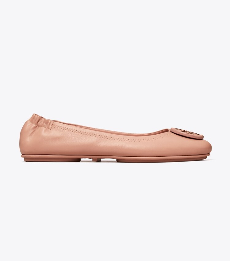 Tory Burch designer flats Minnie Travel Ballet with Leather Logo in MEADOWSWEET / MEADOWSWEET side