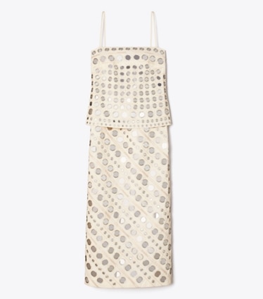 Tory Burch designer dresses Mirror Embellished Cotton Dress in New Ivory front