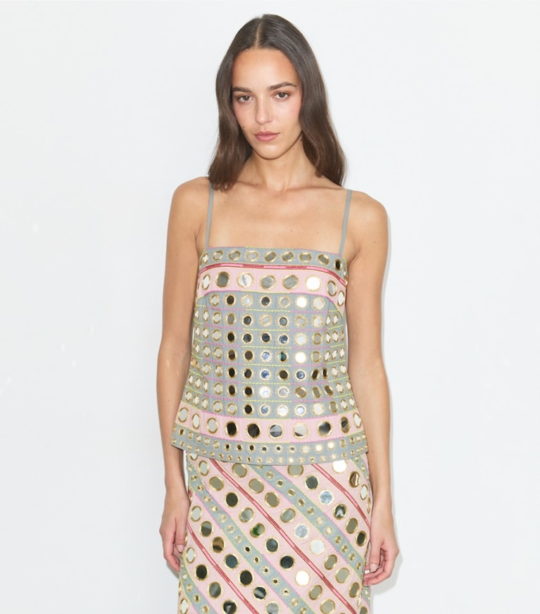 mixed media midi dress Veronica Beard Belmar Mixed-Media Midi Dress | Blue|White Stripe