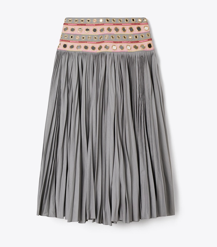 Tory Burch designer bottoms Mirror Embellished Cotton Skirt in Gray / Pink front