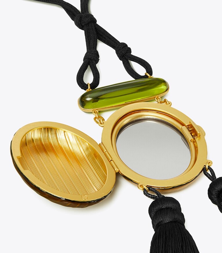 Tory Burch designer necklaces Mirror Locket Pendant Necklace  in Rolled Gold/Brown Multi front