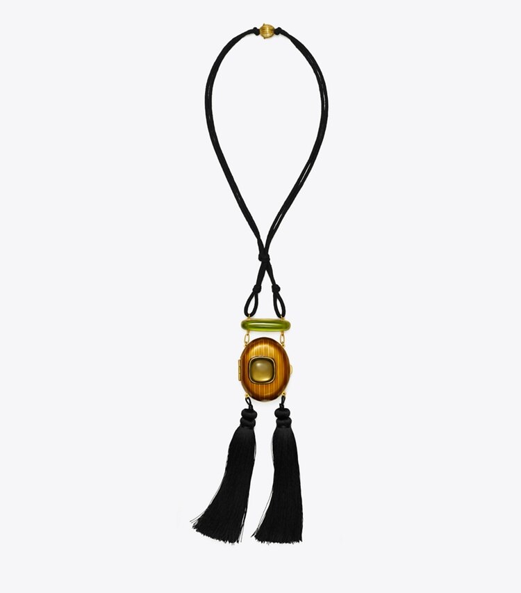 Tory Burch designer necklaces Mirror Locket Pendant Necklace  in Rolled Gold/Brown Multi front