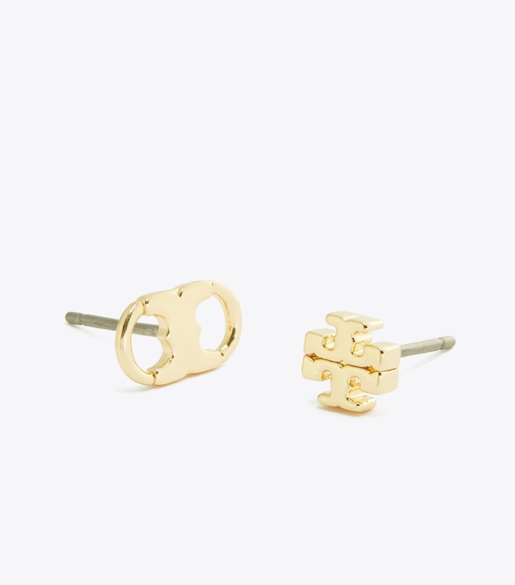 Tory Burch designer earrings Mismatched Stud Set in Tory Gold / Crystal / Pearl detail