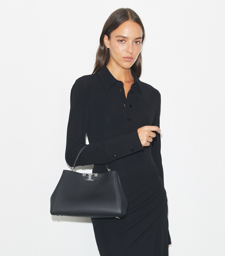 Tory Burch designer henkeltaschen Mittelgroße, weiche Eleanor Henkeltasche in Black angle