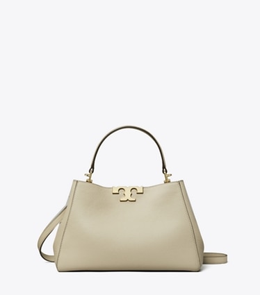 Tory Burch designer henkeltaschen Mittelgroße, weiche Eleanor Henkeltasche in Light Stone front