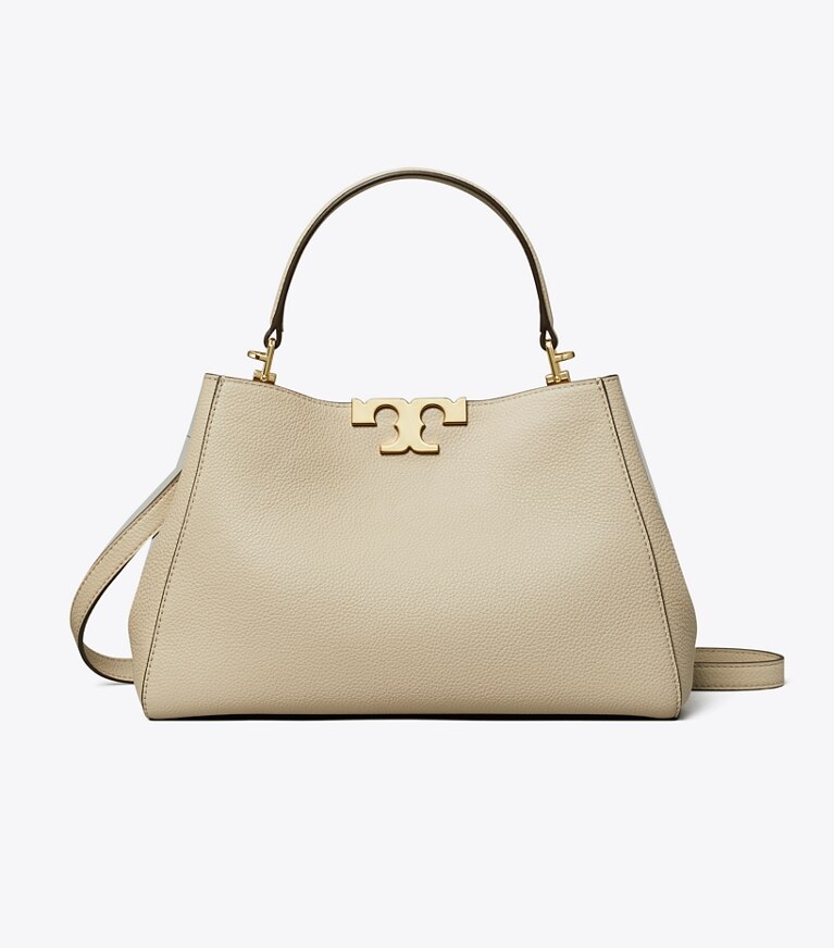 Tory Burch designer henkeltaschen Mittelgroße, weiche Eleanor Henkeltasche in Light Stone angle