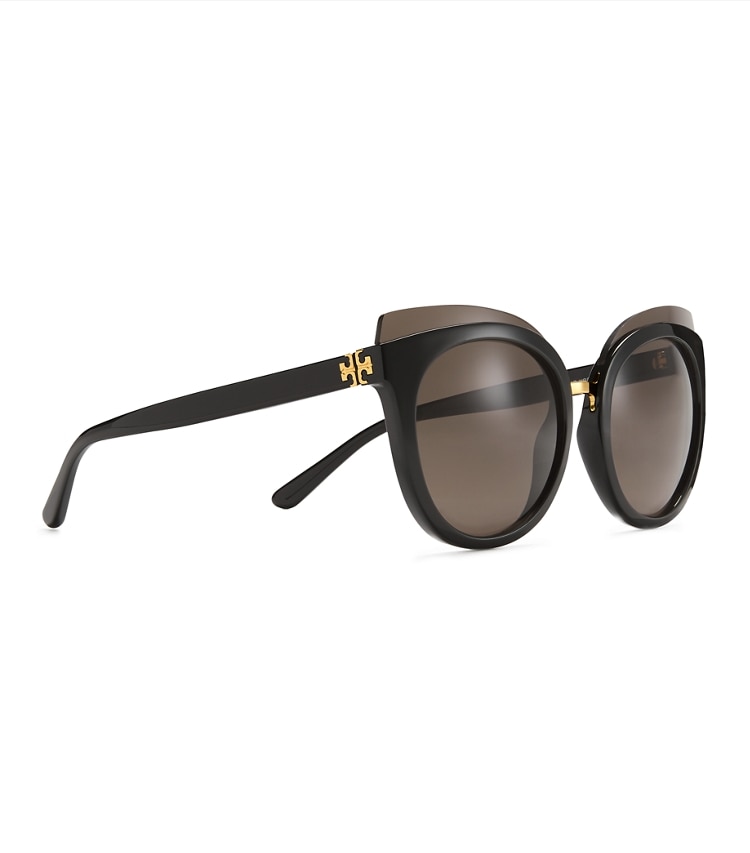 Tory Burch designer sunglasses & eyewear Mixed-Materials Panama Sunglasses in Black back