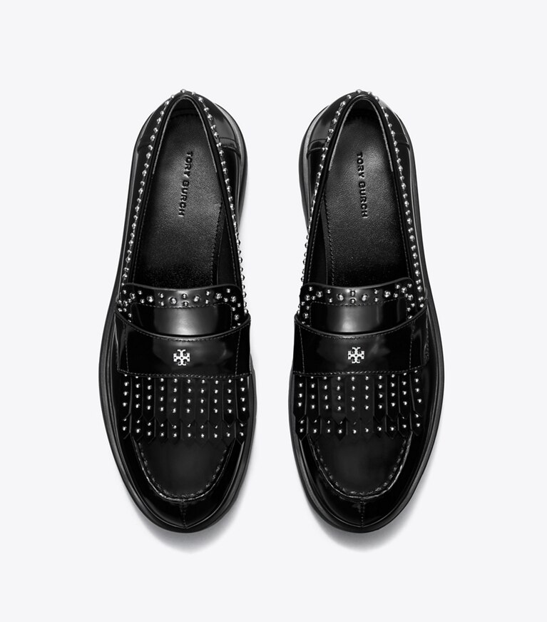 Tory Burch diseñador zapatos planos Mocasín clásico con flecos y lengüeta en PERFECT BLACK vista superior