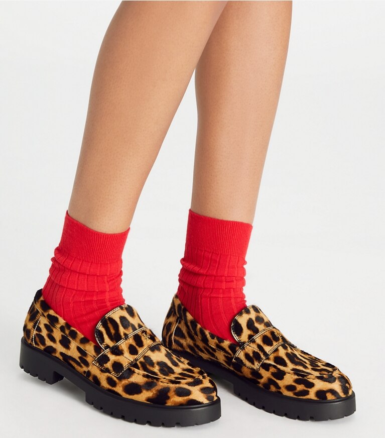 Tory Burch diseñador zapatos planos Mocasín clásico con suela dentada en CLASSIC LEOPARD adicional en modelo