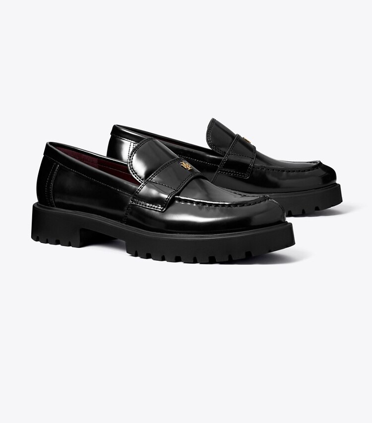 Tory Burch diseñador zapatos planos Mocasín clásico con suela dentada en PERFECT BLACK ángulo