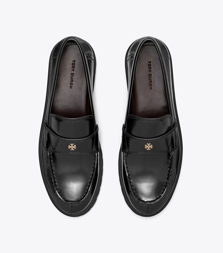 Tory Burch diseñador zapatos planos Mocasín clásico con suela dentada en PERFECT BLACK vista superior