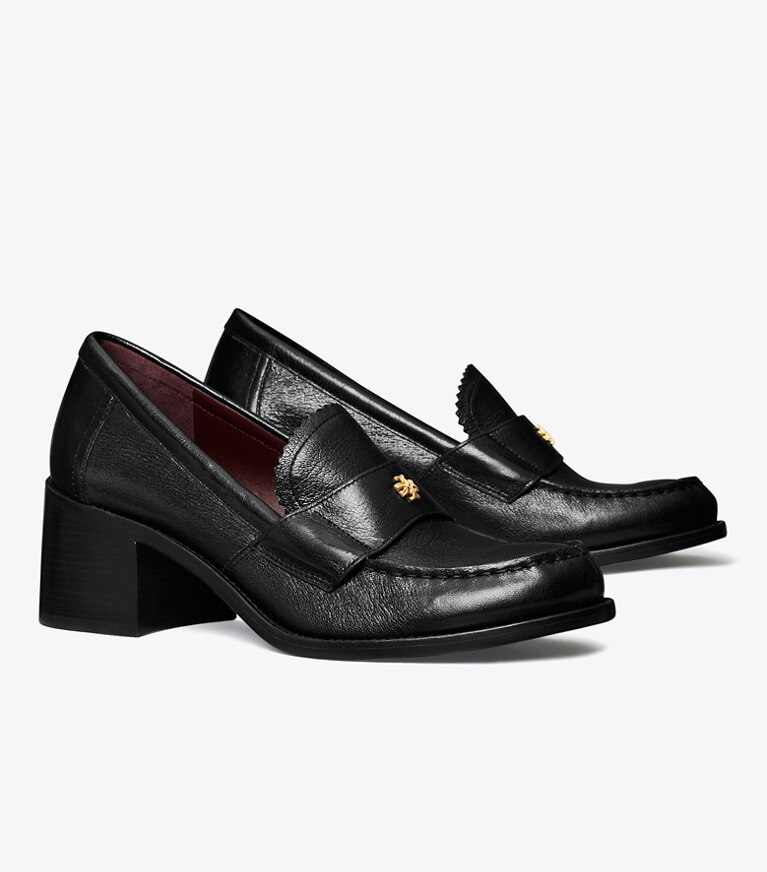 Tory Burch diseñador tacones Mocasín clásico con tacón en PERFECT BLACK ángulo