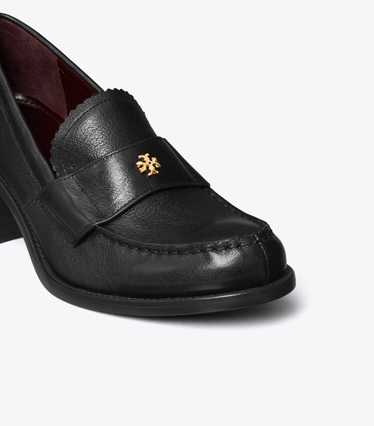 Tory Burch diseñador tacones Mocasín clásico con tacón en PERFECT BLACK detalle