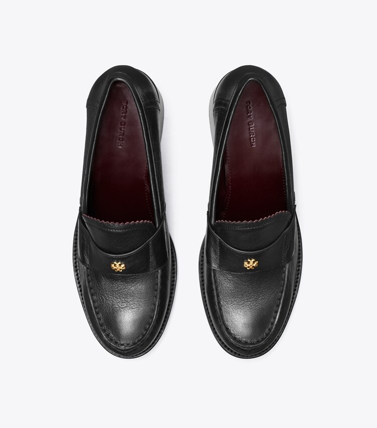 Tory Burch diseñador tacones Mocasín clásico con tacón en PERFECT BLACK vista superior