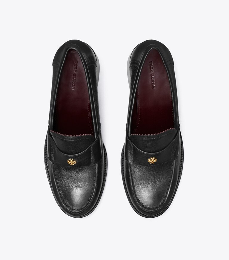 Tory Burch diseñador tacones Mocasín clásico con tacón en PERFECT BLACK vista superior