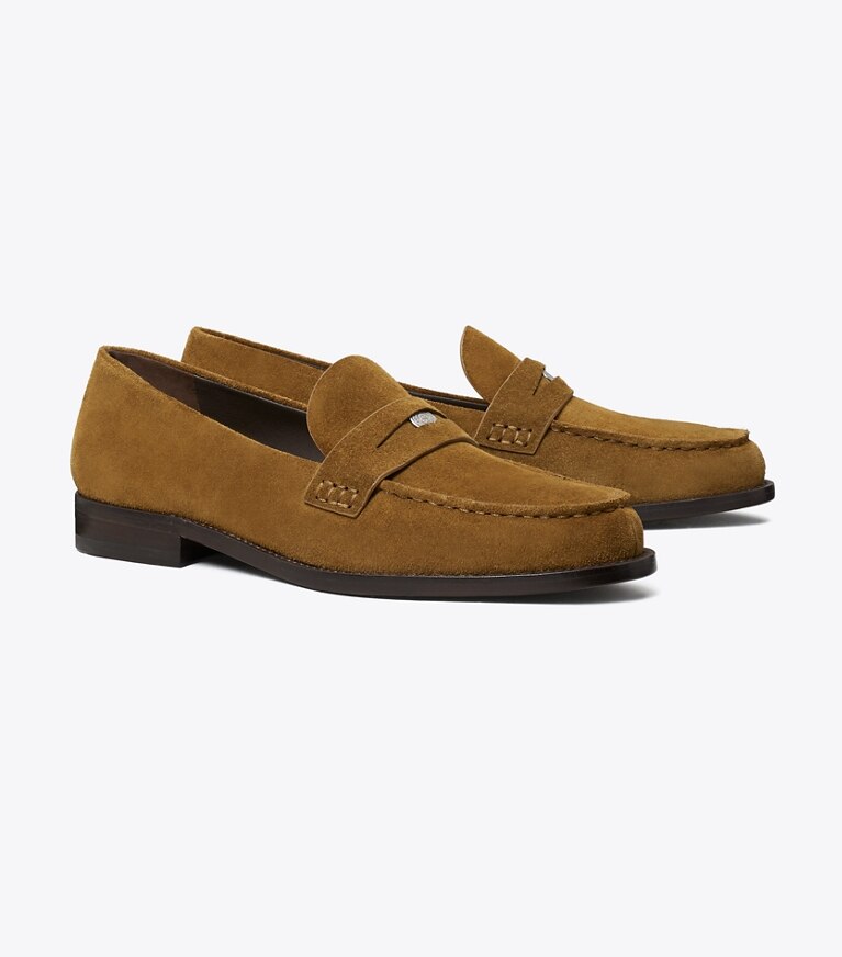 Tory Burch diseñador zapatos planos Mocasín clásico Penny en WILD TOBACCO ángulo