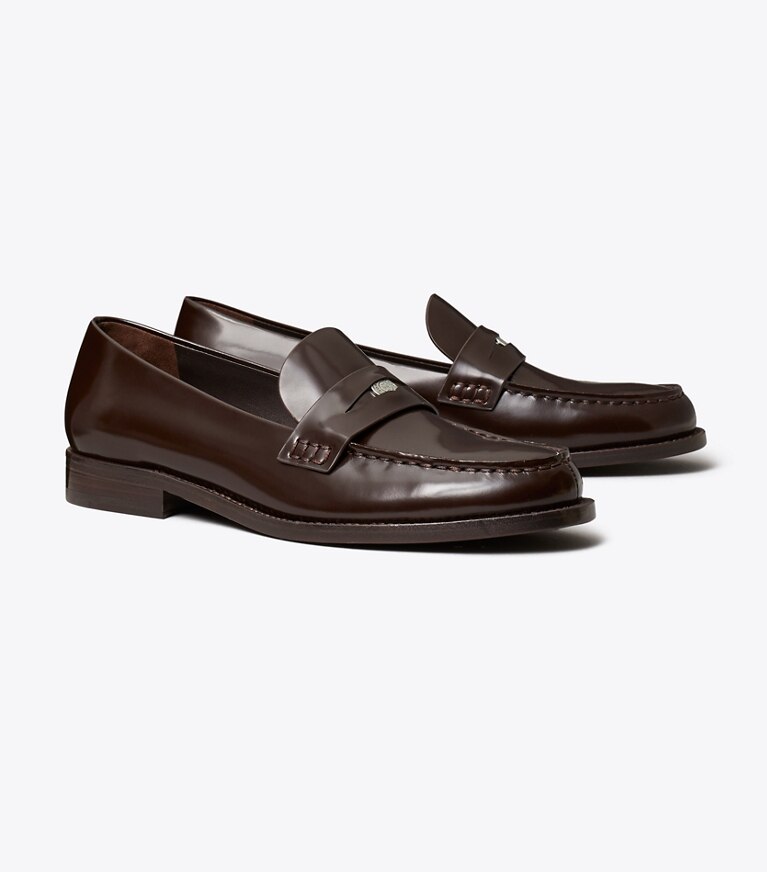 Tory Burch diseñador zapatos planos Mocasín clásico Penny en COCOA ángulo