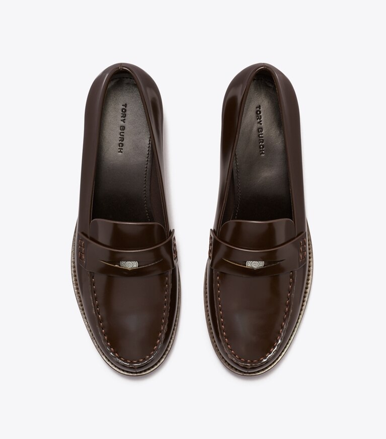 Tory Burch diseñador zapatos planos Mocasín clásico Penny en COCOA vista superior