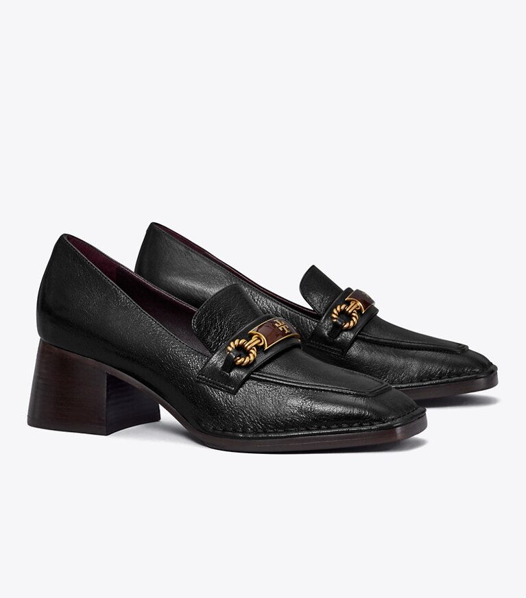 Tory Burch diseñador tacones Mocasín con tacón Perrine en PERFECT BLACK ángulo