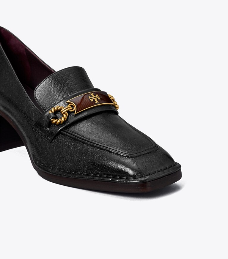 Tory Burch diseñador tacones Mocasín con tacón Perrine en PERFECT BLACK detalle