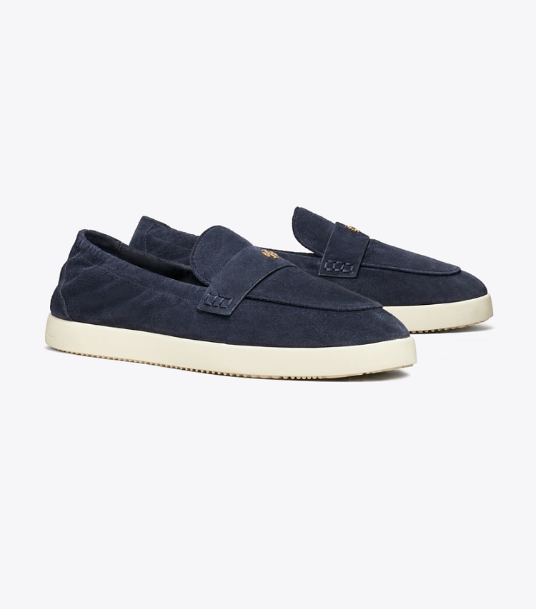 Tory Burch diseñador calzado plano Mocasín deportivo tipo ballerinas en NAVY ángulo
