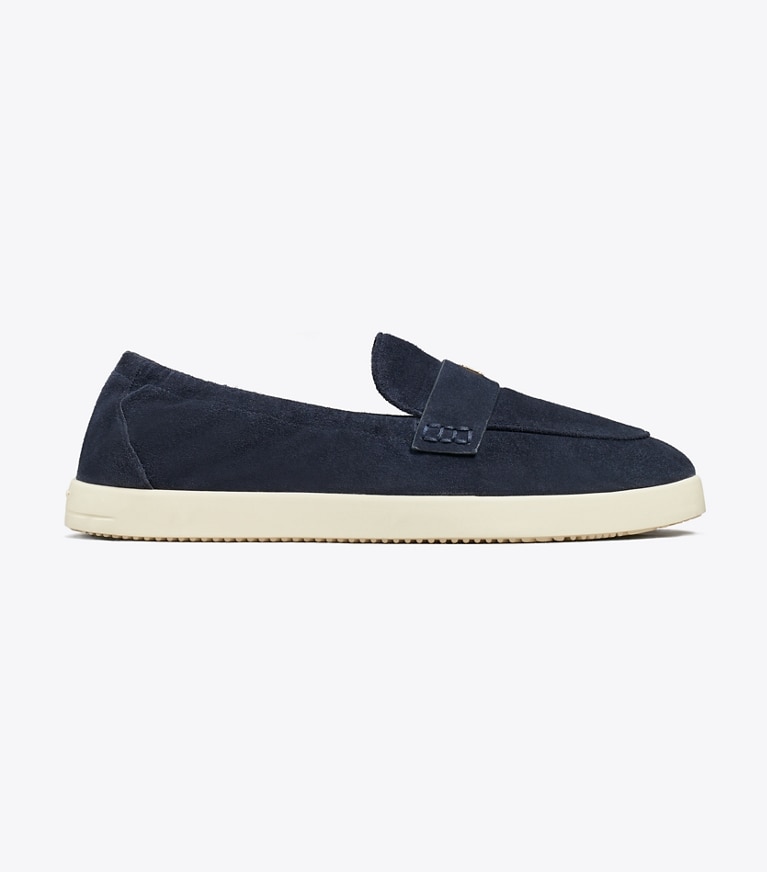 Tory Burch diseñador calzado plano Mocasín deportivo tipo ballerinas en NAVY lateral