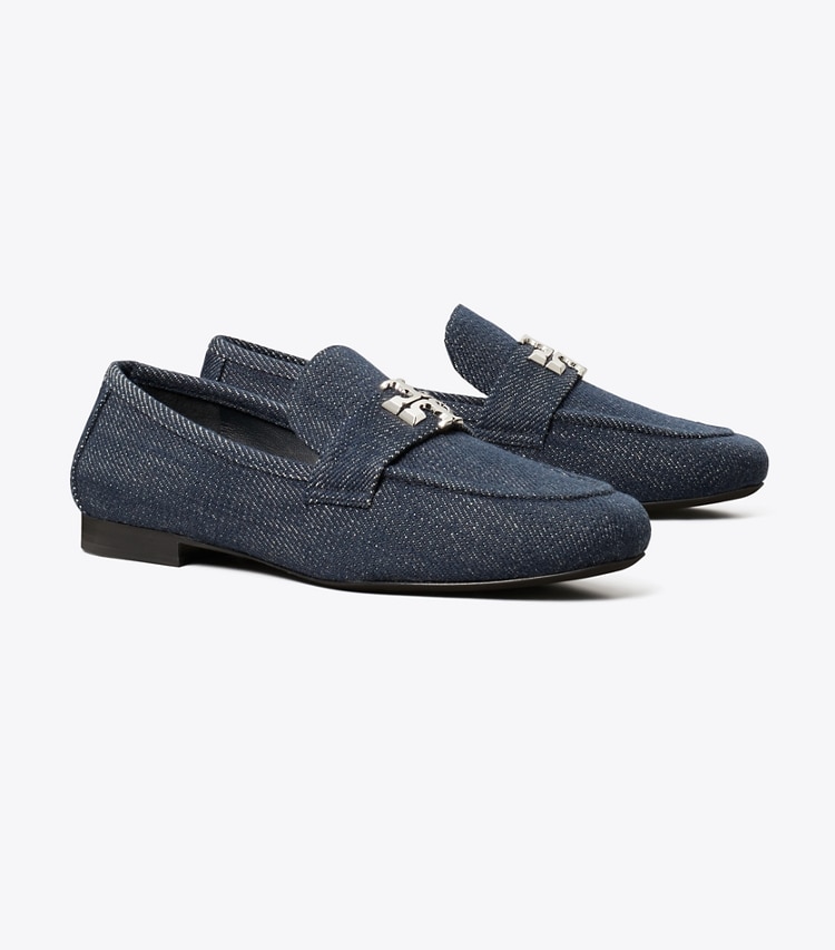 Tory Burch diseñador zapatos planos Mocasín Eleanor en MIDNIGHT DENIM / SILVER ángulo