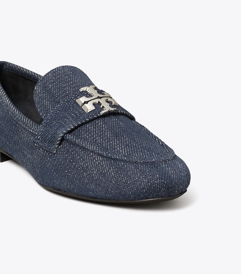 Tory Burch diseñador zapatos planos Mocasín Eleanor en MIDNIGHT DENIM / SILVER detalle