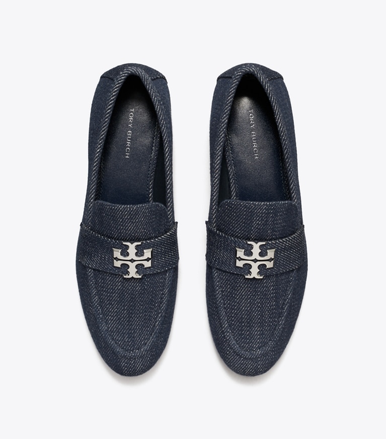 Tory Burch diseñador zapatos planos Mocasín Eleanor en MIDNIGHT DENIM / SILVER vista superior