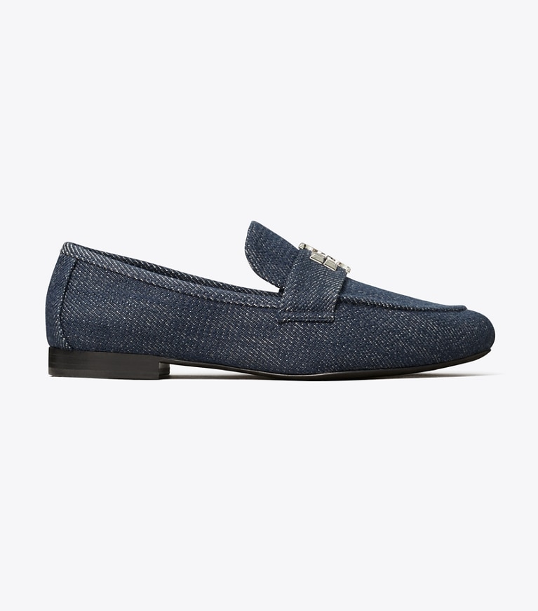 Tory Burch diseñador zapatos planos Mocasín Eleanor en MIDNIGHT DENIM / SILVER lateral