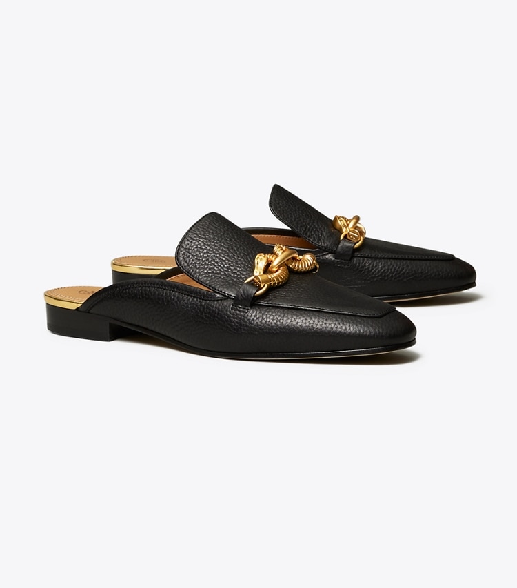 Tory Burch diseñador zapatos planos Mocasín Jessa sin talón en Perfect Black ángulo