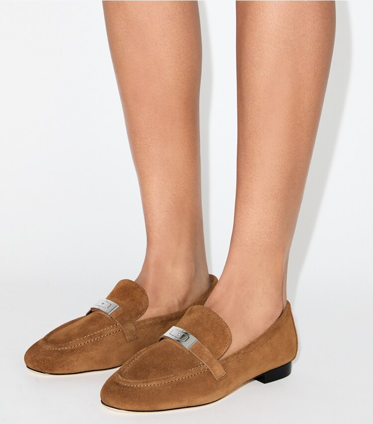 Tory Burch diseñador zapatos planos Mocasín LeeLee en WILD TABACCO accesorio en modelo