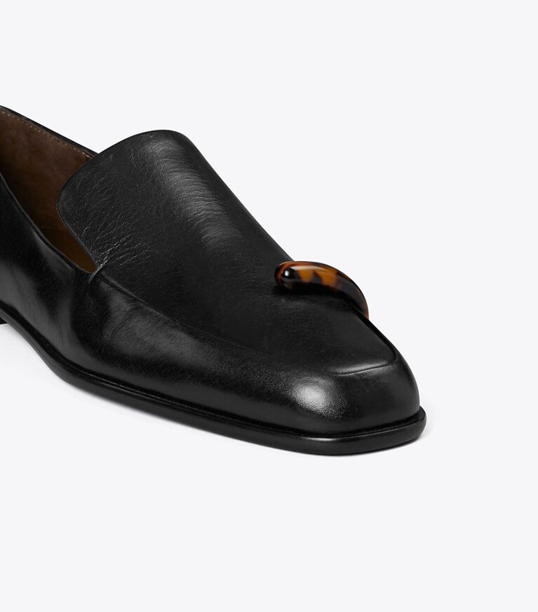 Tory Burch diseñador zapatos planos Mocasín Pierced en PERFECT BLACK / TORTOISE detalle