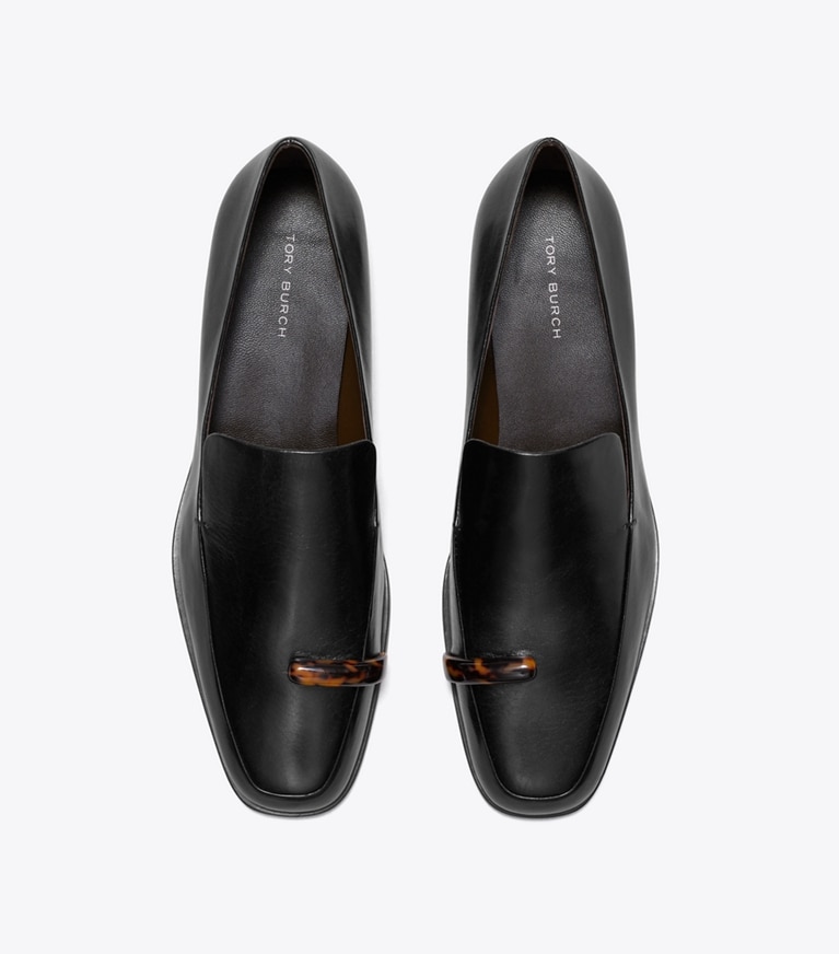 Tory Burch diseñador zapatos planos Mocasín Pierced en PERFECT BLACK / TORTOISE vista superior