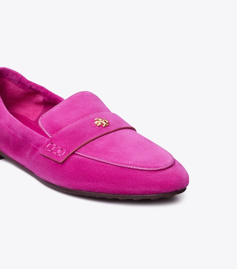 Tory Burch diseñador zapatos planos Mocasines de gamuza estilo ballerinas en Fuchsia detalle