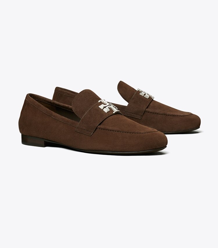 Tory Burch diseñador zapatos planos Mocasines Eleanor en DARK COCOA / SILVER ángulo