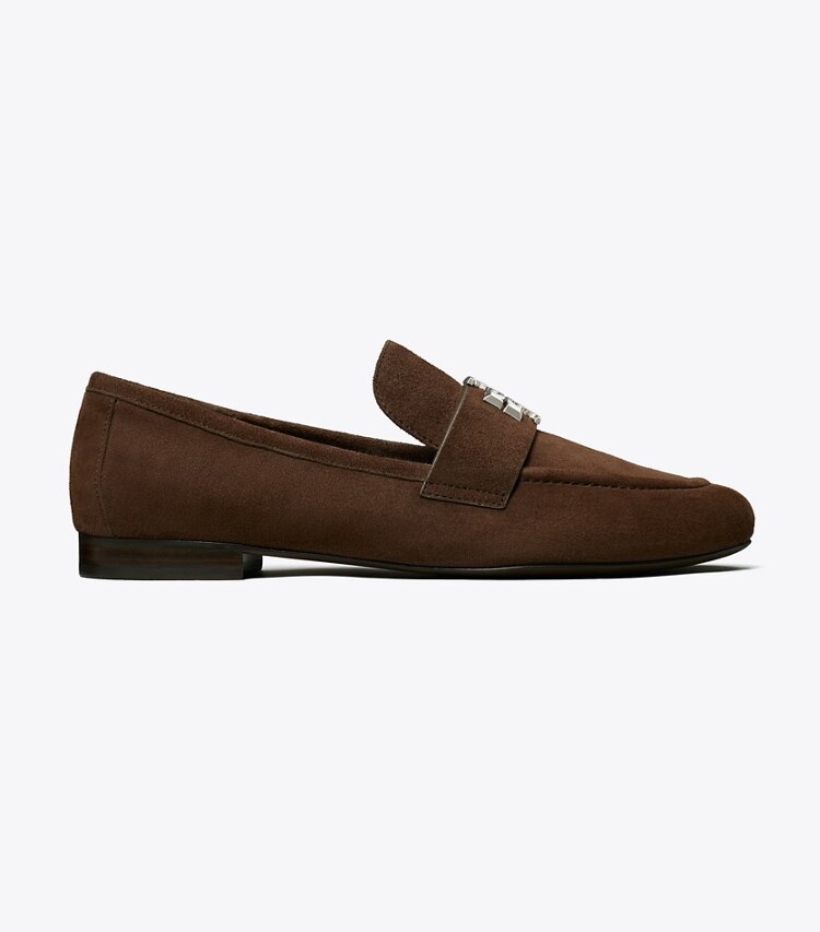 Tory Burch diseñador zapatos planos Mocasines Eleanor en DARK COCOA / SILVER lateral