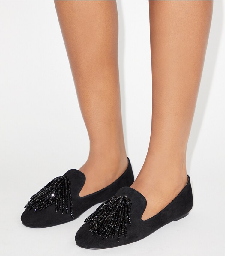 Tory Burch diseñador zapatos planos Mocasines Smoking en PERFECT BLACK accesorio en modelo