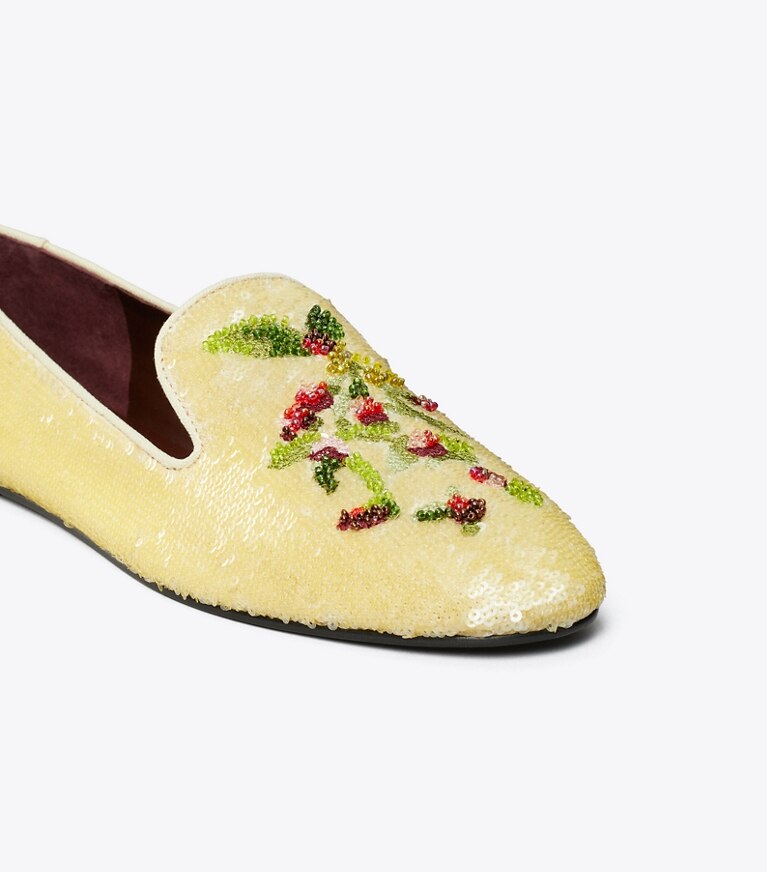 Tory Burch diseñador zapatos planos Mocasines Smoking en BEIGE detalle