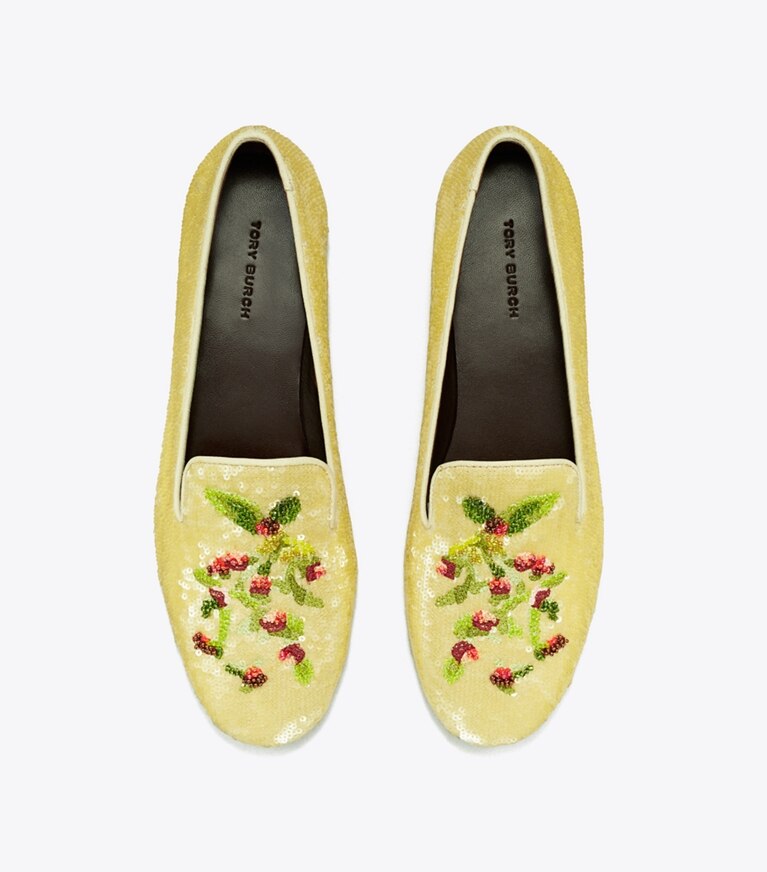 Tory Burch diseñador zapatos planos Mocasines Smoking en BEIGE vista superior