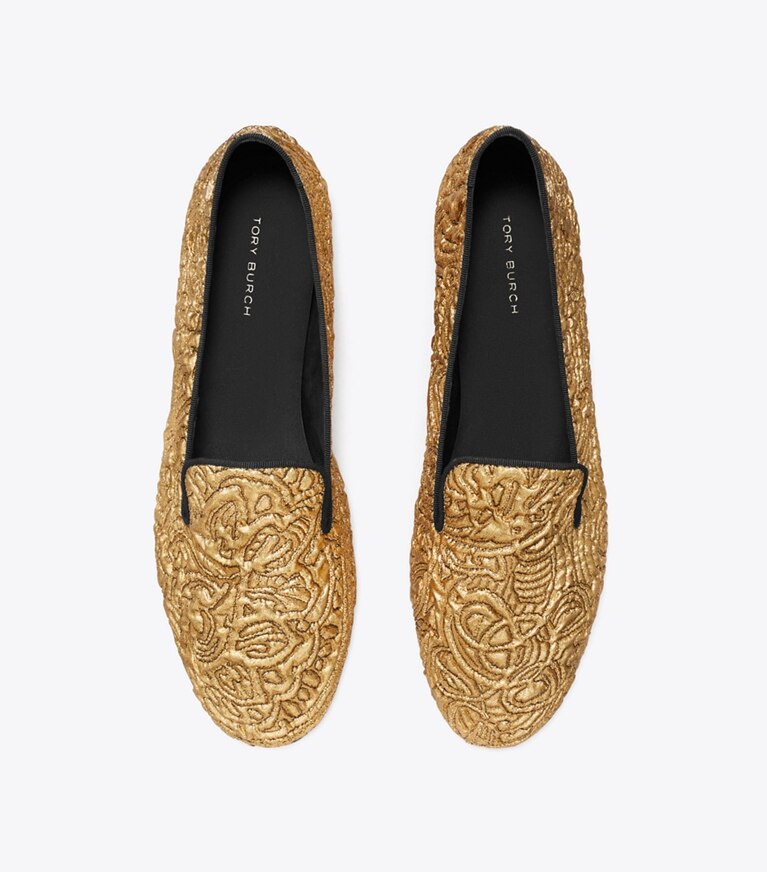 Tory Burch diseñador calzado plano Mocasines Smoking en GOLD TEMPLE vista superior