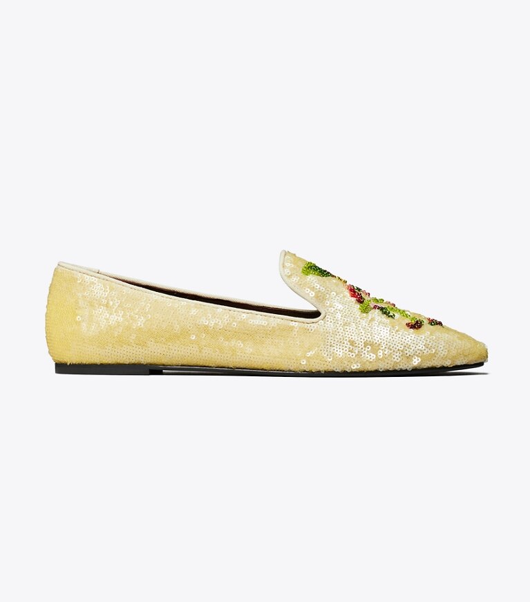 Tory Burch diseñador zapatos planos Mocasines Smoking en BEIGE lateral